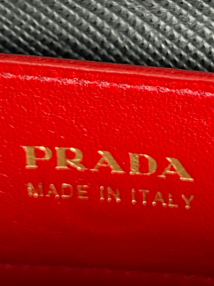 Prada Medium Saffiano Leather Double Bag, Black/Fiery Red