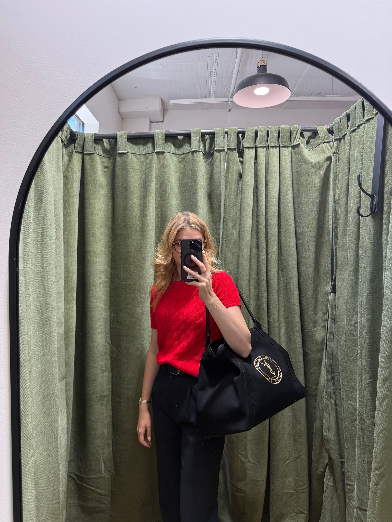 YSL Black Rive Gauche Canvas and Leather Tote