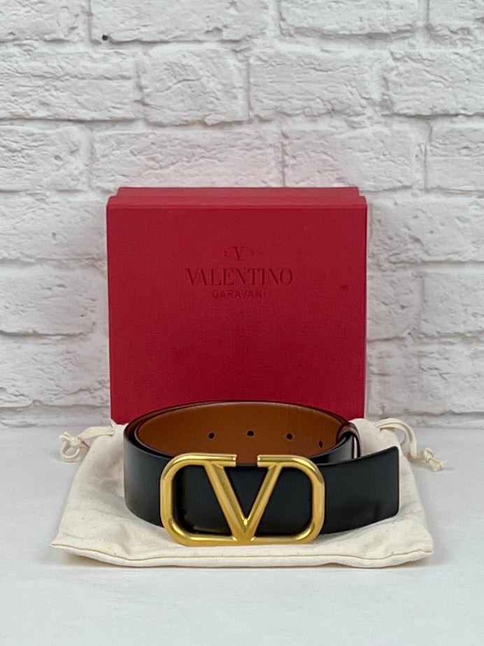 Valentino Reversible Belt, Size 70 (28 inches), Saddle Brown/Black