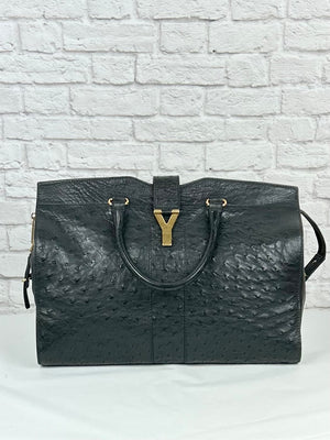 YSL Ostrich Leather Large Cabas ChYc Bag, Black