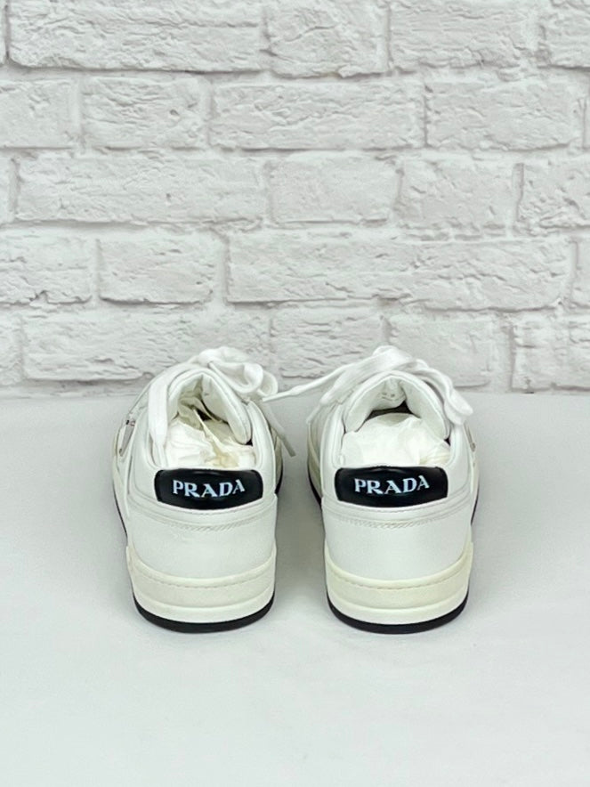 Prada Downtown Perforated Leather Sneakers, Size 37, White