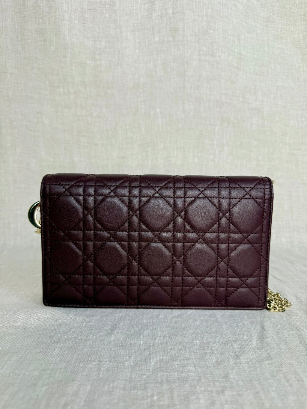 Christian Dior Lady Dior Pouch Burgundy Cannage Quilted Lambskin Leather Gold Hardware