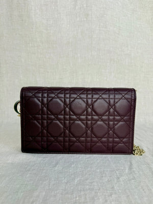 Christian Dior Lady Dior Pouch Burgundy Cannage Quilted Lambskin Leather Gold Hardware