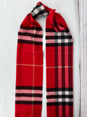 Burberry Giant Check Cashmere Scarf, Military Red, New W/ Tags