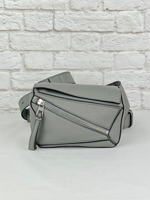 LOEWE Mini Puzzle Edge Leather Belt Bag, Grey