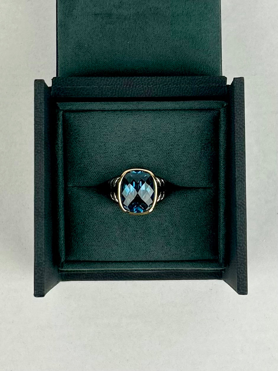 David Yurman Albion® Ring
Sterling Silver with 18K Yellow Gold and Blue Topaz 11mm, Size 5