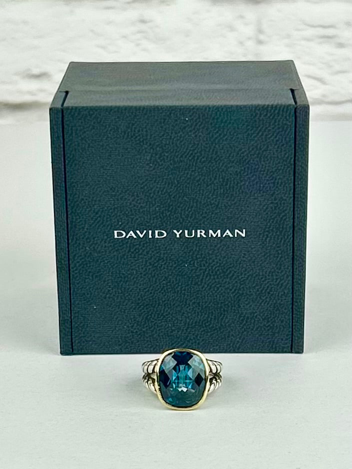 David Yurman Albion® Ring
Sterling Silver with 18K Yellow Gold and Blue Topaz 11mm, Size 5