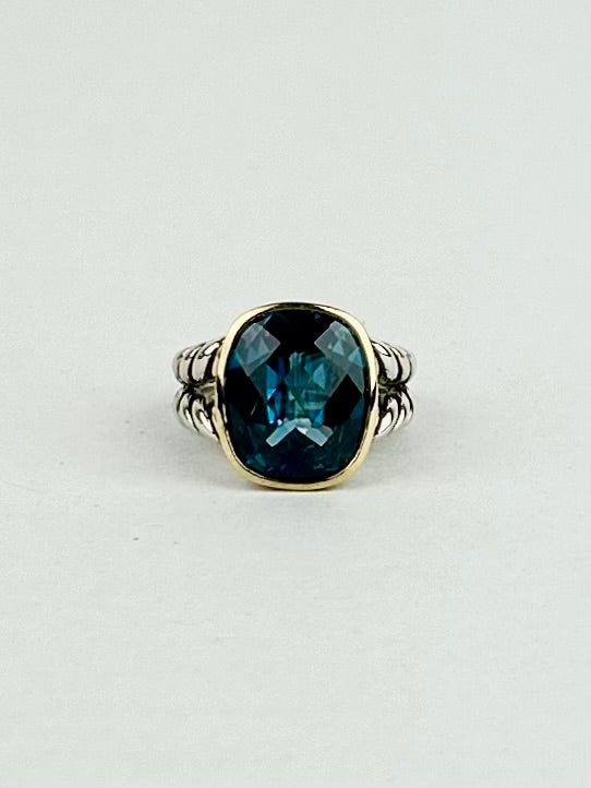 David Yurman Albion® Ring
Sterling Silver with 18K Yellow Gold and Blue Topaz 11mm, Size 5