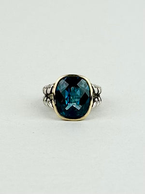 David Yurman Albion® Ring
Sterling Silver with 18K Yellow Gold and Blue Topaz 11mm, Size 5