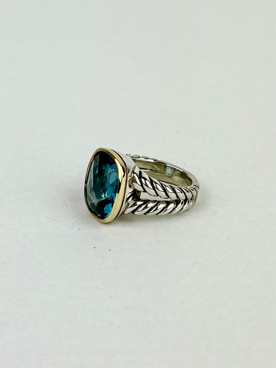 David Yurman Albion® Ring
Sterling Silver with 18K Yellow Gold and Blue Topaz 11mm, Size 5