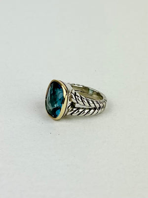 David Yurman Albion® Ring
Sterling Silver with 18K Yellow Gold and Blue Topaz 11mm, Size 5