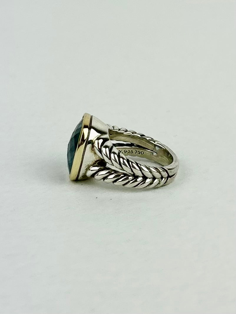 David Yurman Albion® Ring
Sterling Silver with 18K Yellow Gold and Blue Topaz 11mm, Size 5