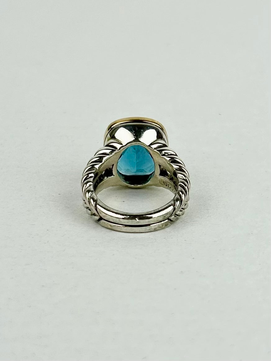 David Yurman Albion® Ring
Sterling Silver with 18K Yellow Gold and Blue Topaz 11mm, Size 5