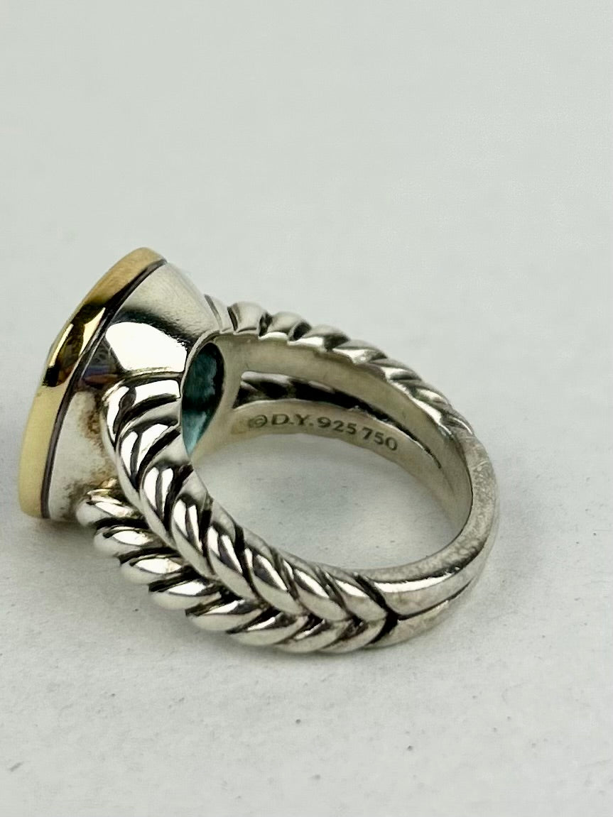 David Yurman Albion® Ring
Sterling Silver with 18K Yellow Gold and Blue Topaz 11mm, Size 5