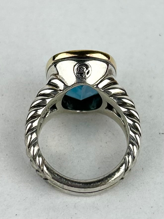 David Yurman Albion® Ring
Sterling Silver with 18K Yellow Gold and Blue Topaz 11mm, Size 5