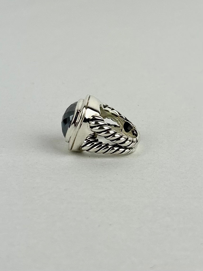 David Yurman 15mm Hematite and Sterling Silver Albion Ring Size 51/4