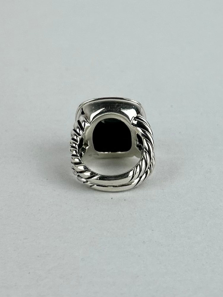 David Yurman 15mm Hematite and Sterling Silver Albion Ring Size 51/4