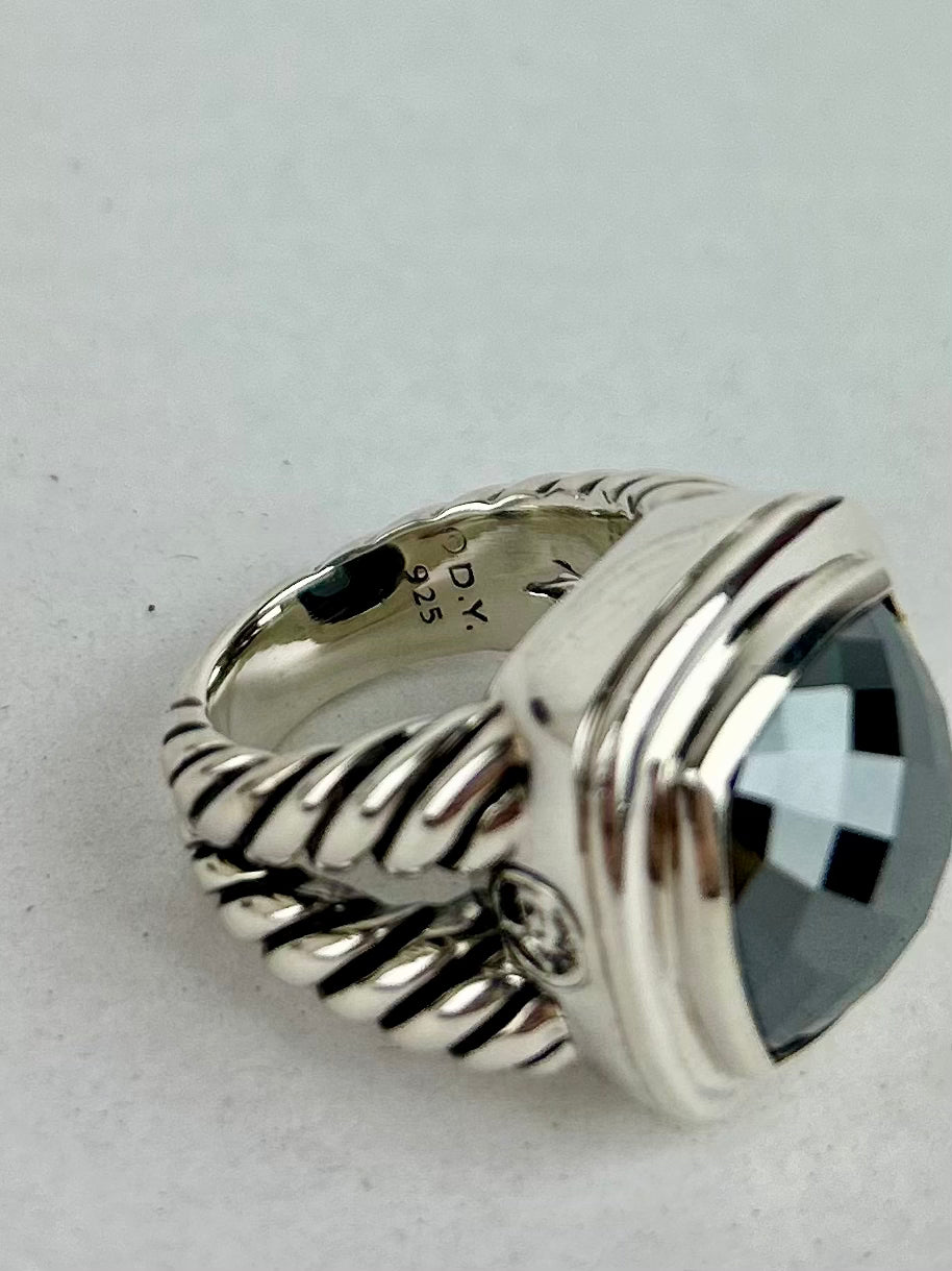 David Yurman 15mm Hematite and Sterling Silver Albion Ring Size 51/4