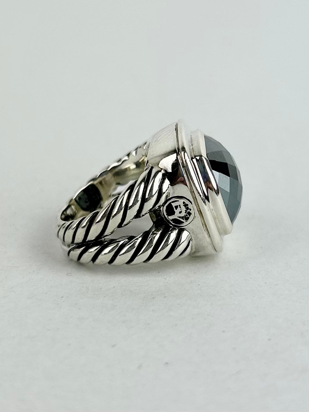 David Yurman 15mm Hematite and Sterling Silver Albion Ring Size 51/4