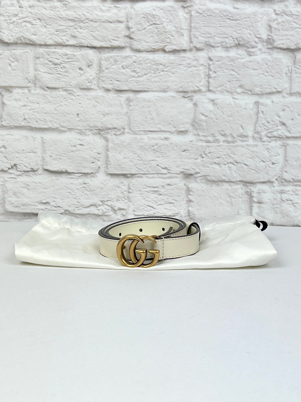GUCCI GG Marmont leather belt, Ivory, Size 70-28 (US 2)
