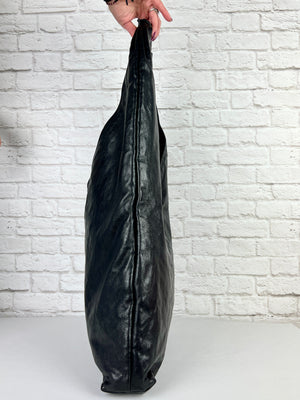 Brunello Cucinelli Glossy Leather Monili Trim Hobo Bag, Black