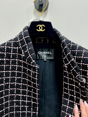 Chanel 23K Blazer Cropped Jacket Tweed , Size 40 F /U 6, Black Pink