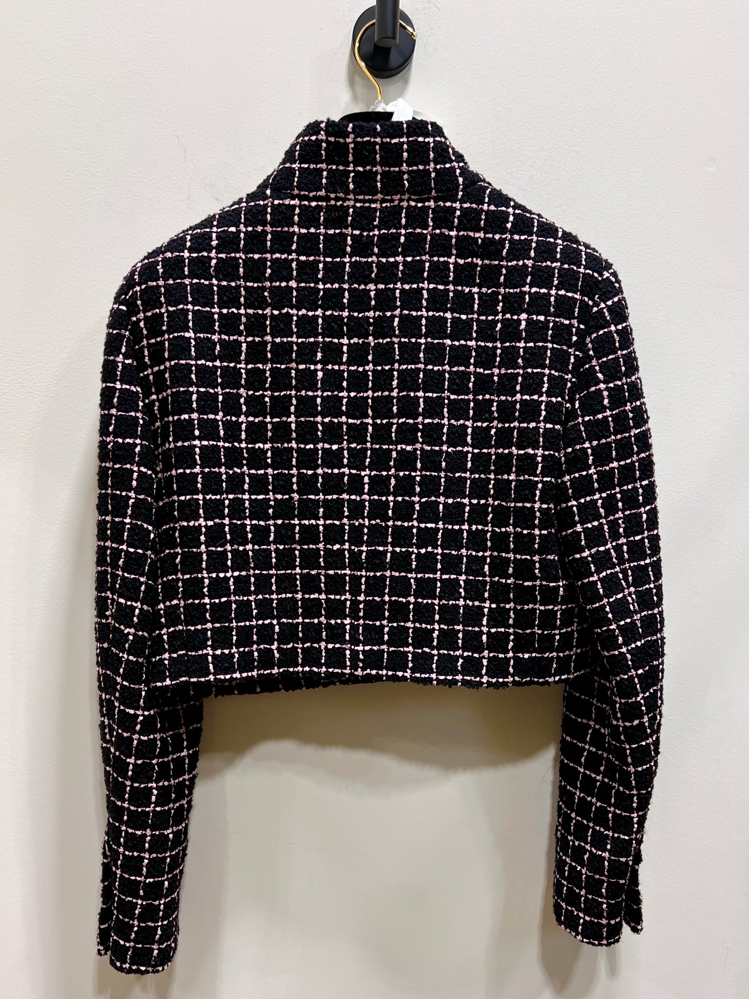 Chanel 23K Blazer Cropped Jacket Tweed , Size 40 F /U 6, Black Pink