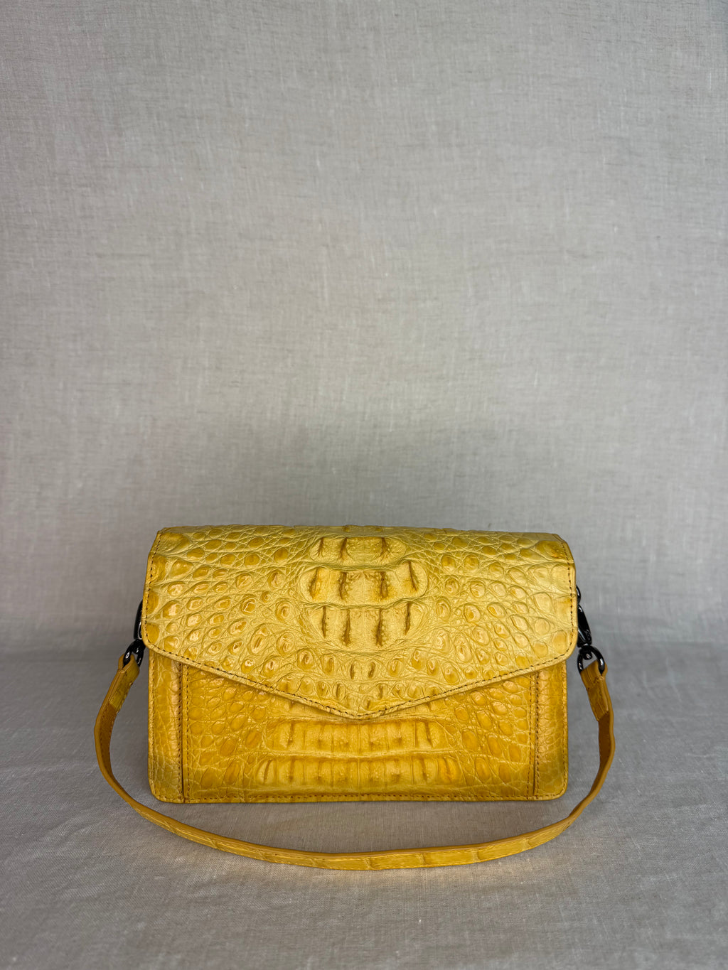 Byron of NY Crocodile Top Handle Front Flap in Gold