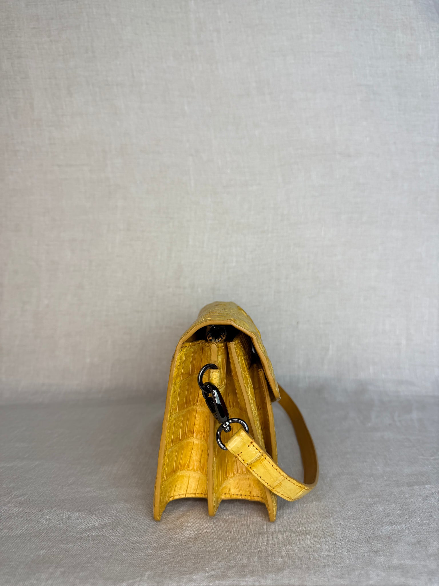 Byron of NY Crocodile Top Handle Front Flap in Gold