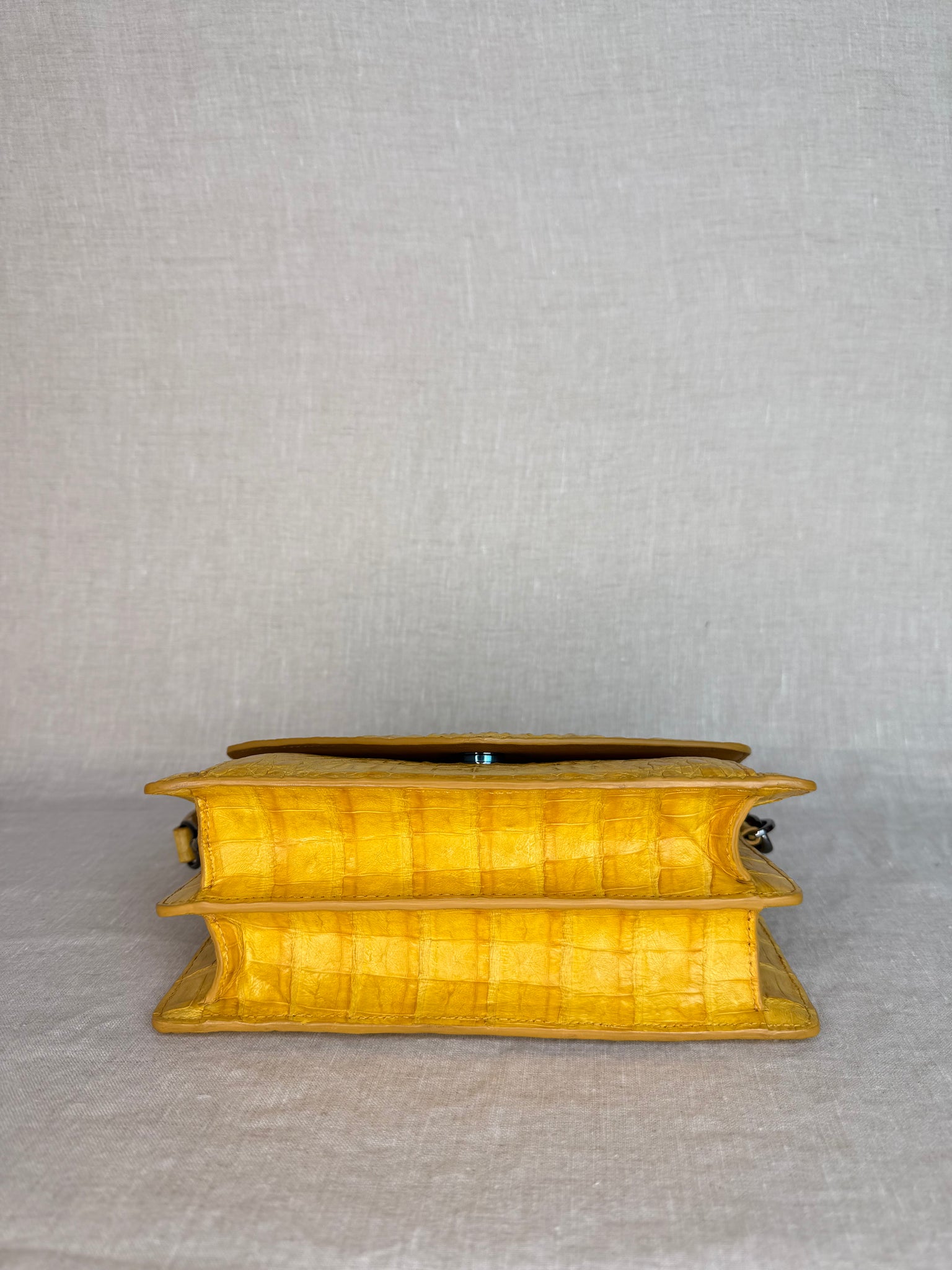 Byron of NY Crocodile Top Handle Front Flap in Gold