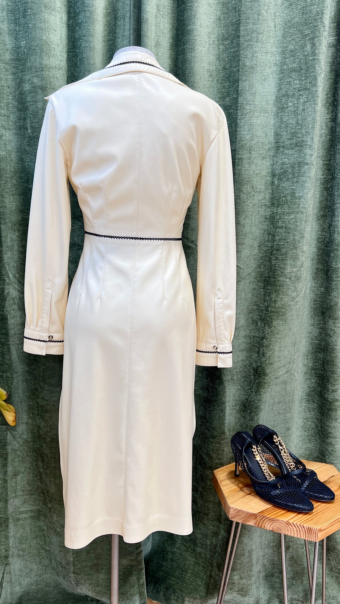 Nanushka Berna Faux Leather Wrap Midi Dress, Size XS, Vanilla