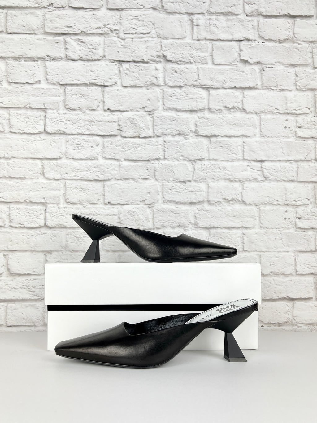 GIVENCHY Black Geometrical Heel Mules, Size 40/US 10, Black