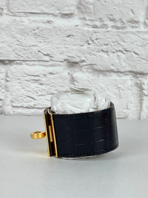 Hermes Kelly Alligator Bracelet, Designer Size 42 (Small), Black/Gold