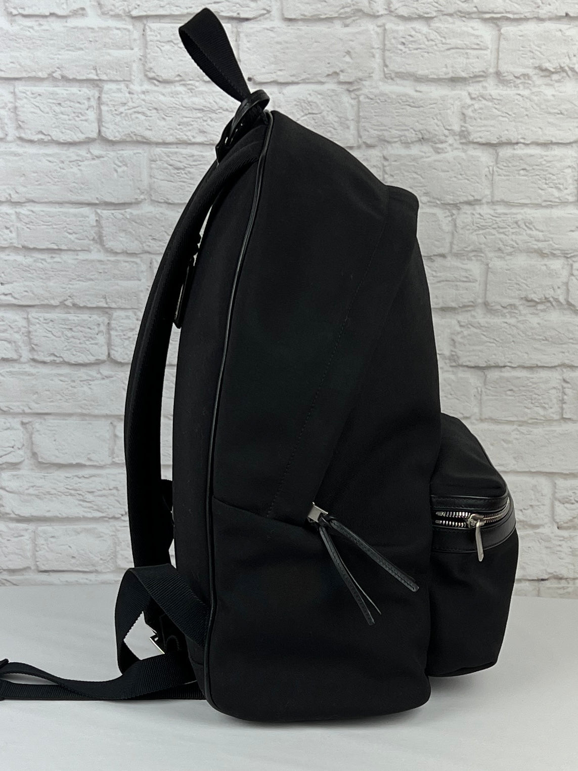 Saint Laurent Lightning Bolt Logo City Backpack in Nylon Canvas and Leather, Black