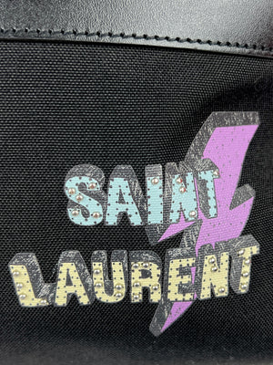 Saint Laurent Lightning Bolt Logo City Backpack in Nylon Canvas and Leather, Black