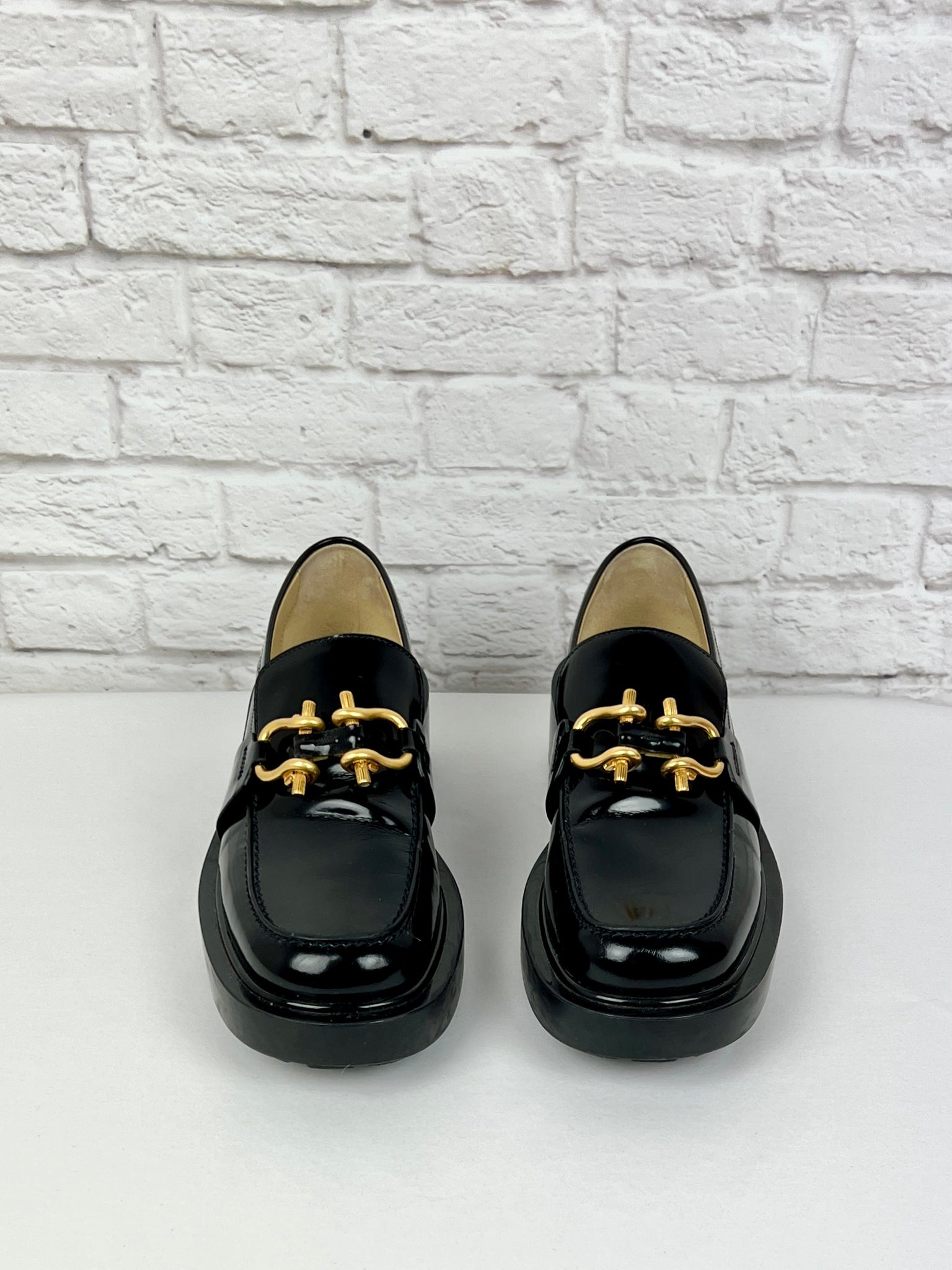 BOTTEGA VENETA Monsieur Embellished Patent-leather Loafers, Size 40, Black