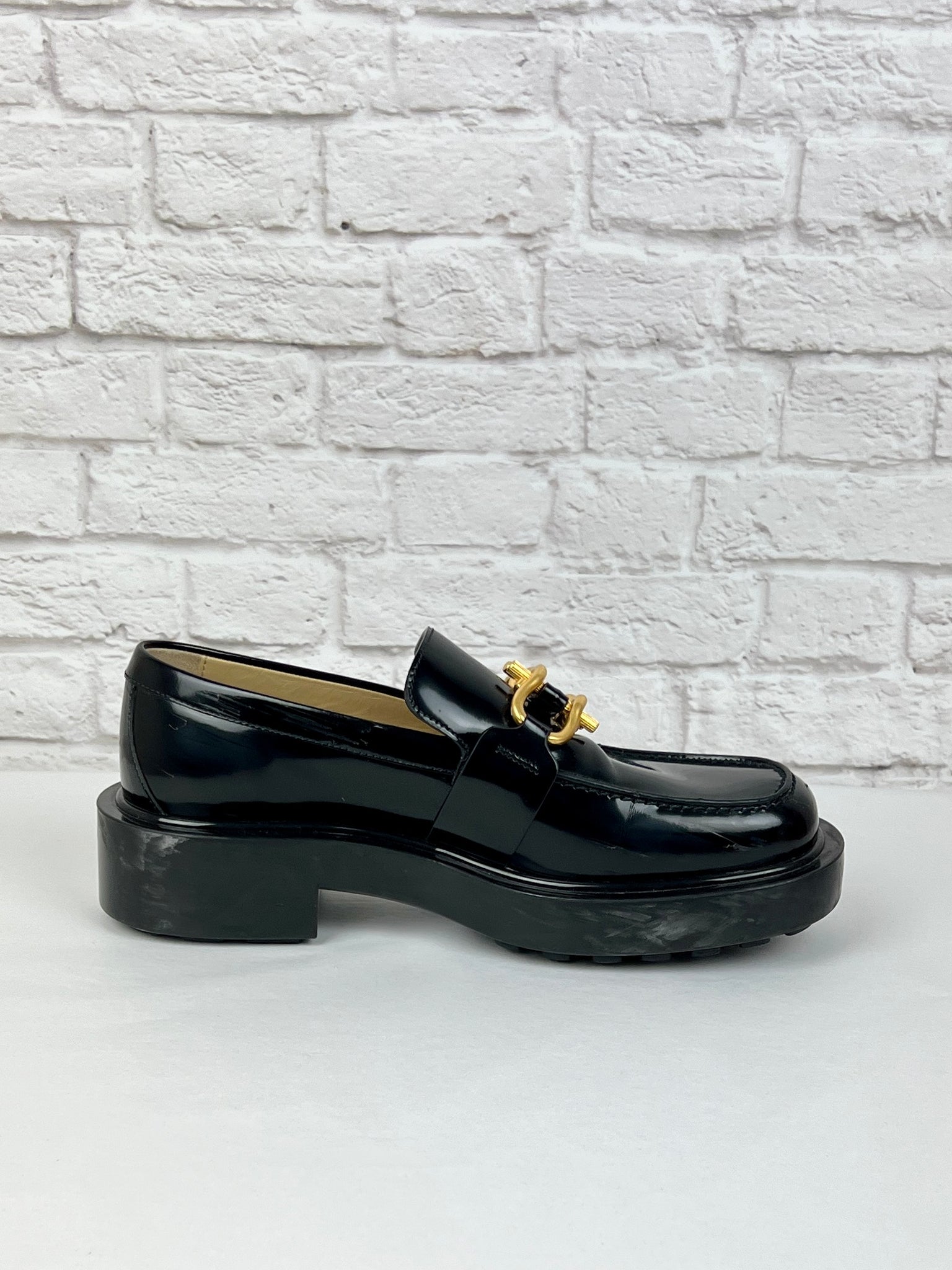 BOTTEGA VENETA Monsieur Embellished Patent-leather Loafers, Size 40, Black