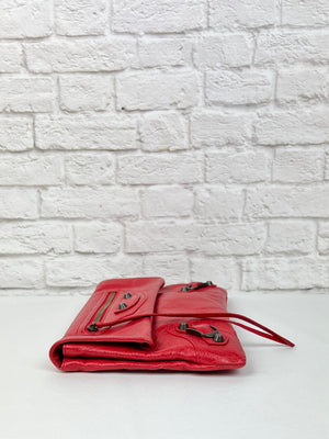 BALENCIAGA 2012 Coquelicot Lambskin Leather Giant 12 Envelope Clutch, Red