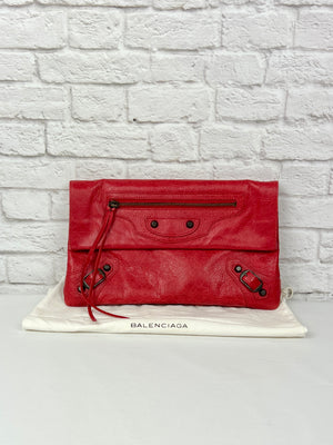 BALENCIAGA 2012 Coquelicot Lambskin Leather Giant 12 Envelope Clutch, Red