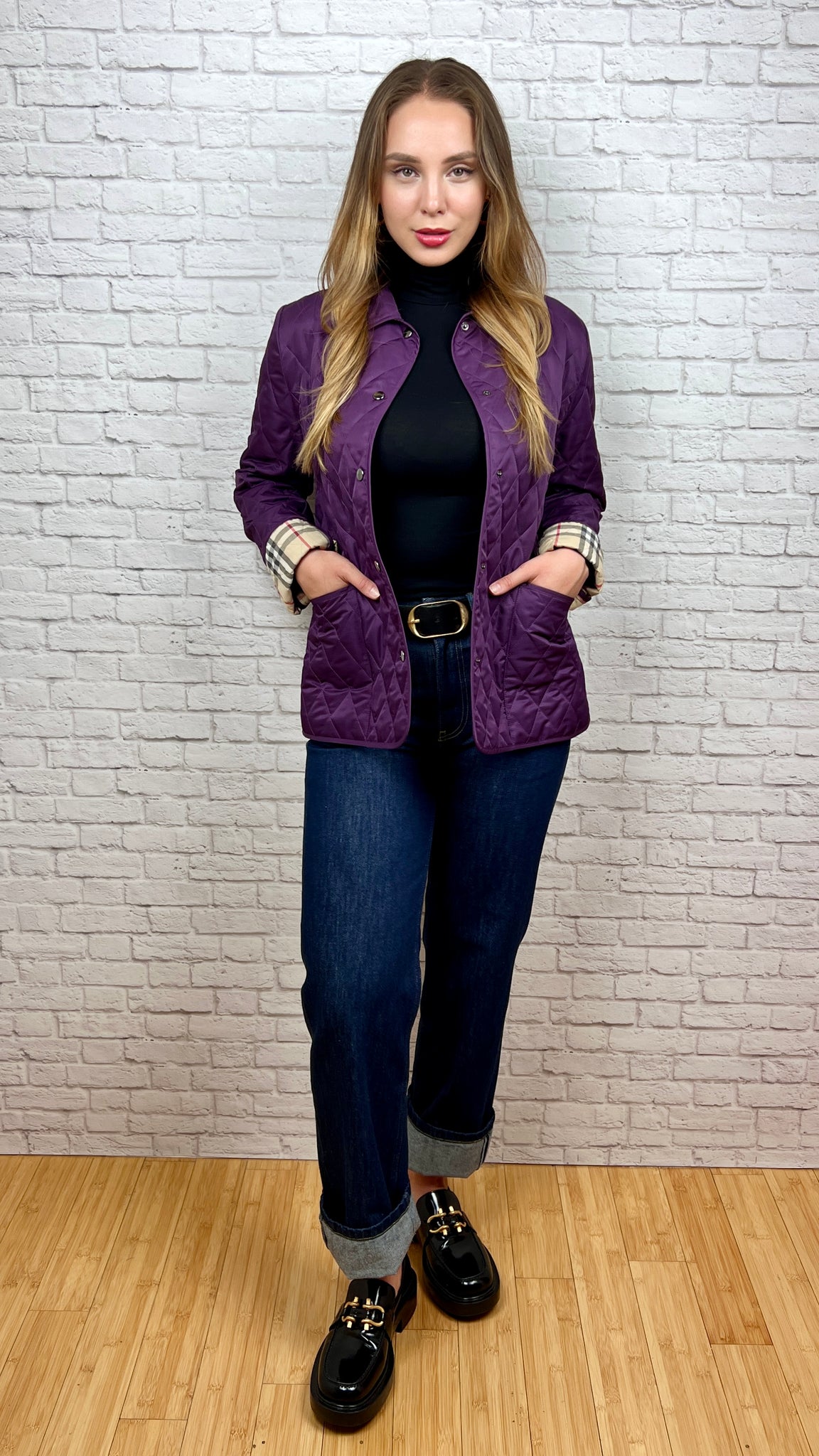 BURBERRY Quilted Shell Jacket, Size Small, Purple