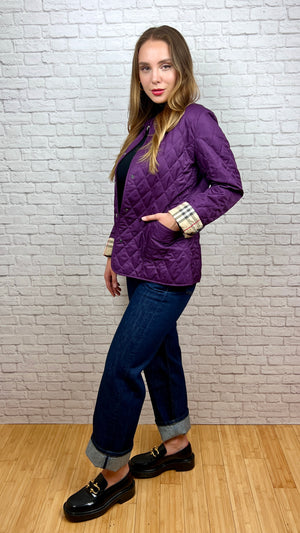 BURBERRY Quilted Shell Jacket, Size Small, Purple