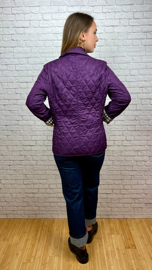 BURBERRY Quilted Shell Jacket, Size Small, Purple