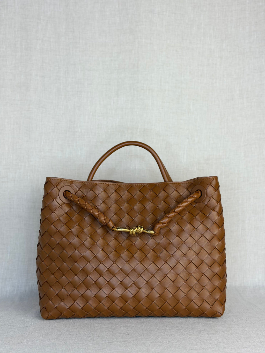 Bottega Veneta Nappa Intrecciato Medium Andiamo Shoulder Bag Brown
