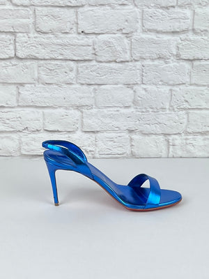 Christian Louboutin O Marylin 85 mm Sandals, Metallic Blue, Size 39.5