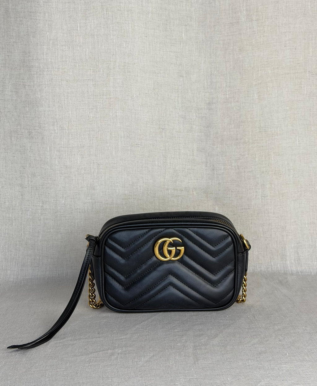 Gucci Calfskin Matelasse Mini GG Marmont Chain Shoulder Bag - Black