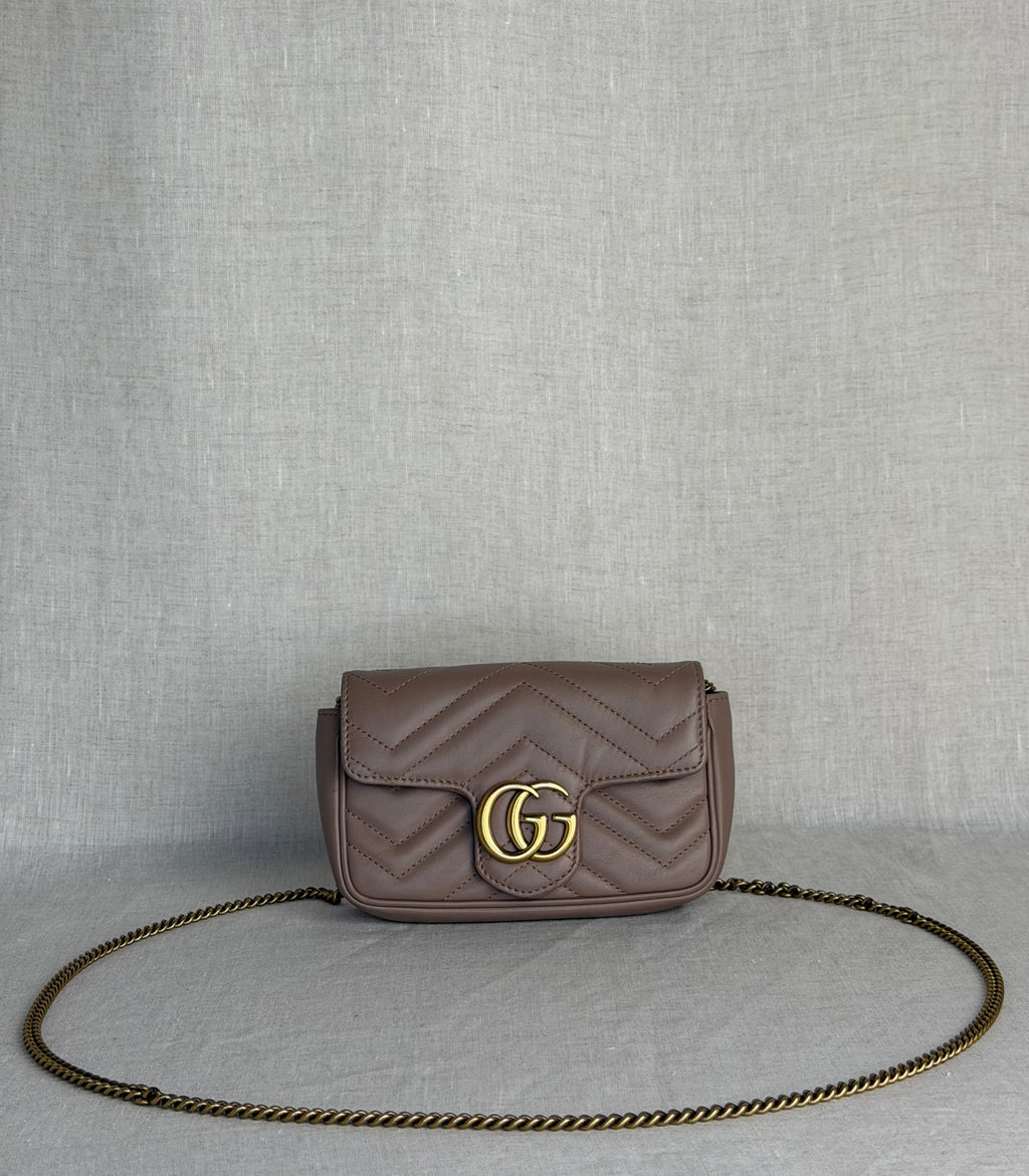 Gucci Calfskin Matelasse Super Mini GG Marmont Shoulder Bag - Porcelain Rose