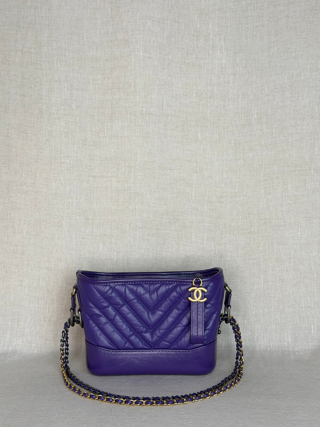 Chanel Aged Calfskin Chevron Quilted Small Gabrielle Hobo - Purple