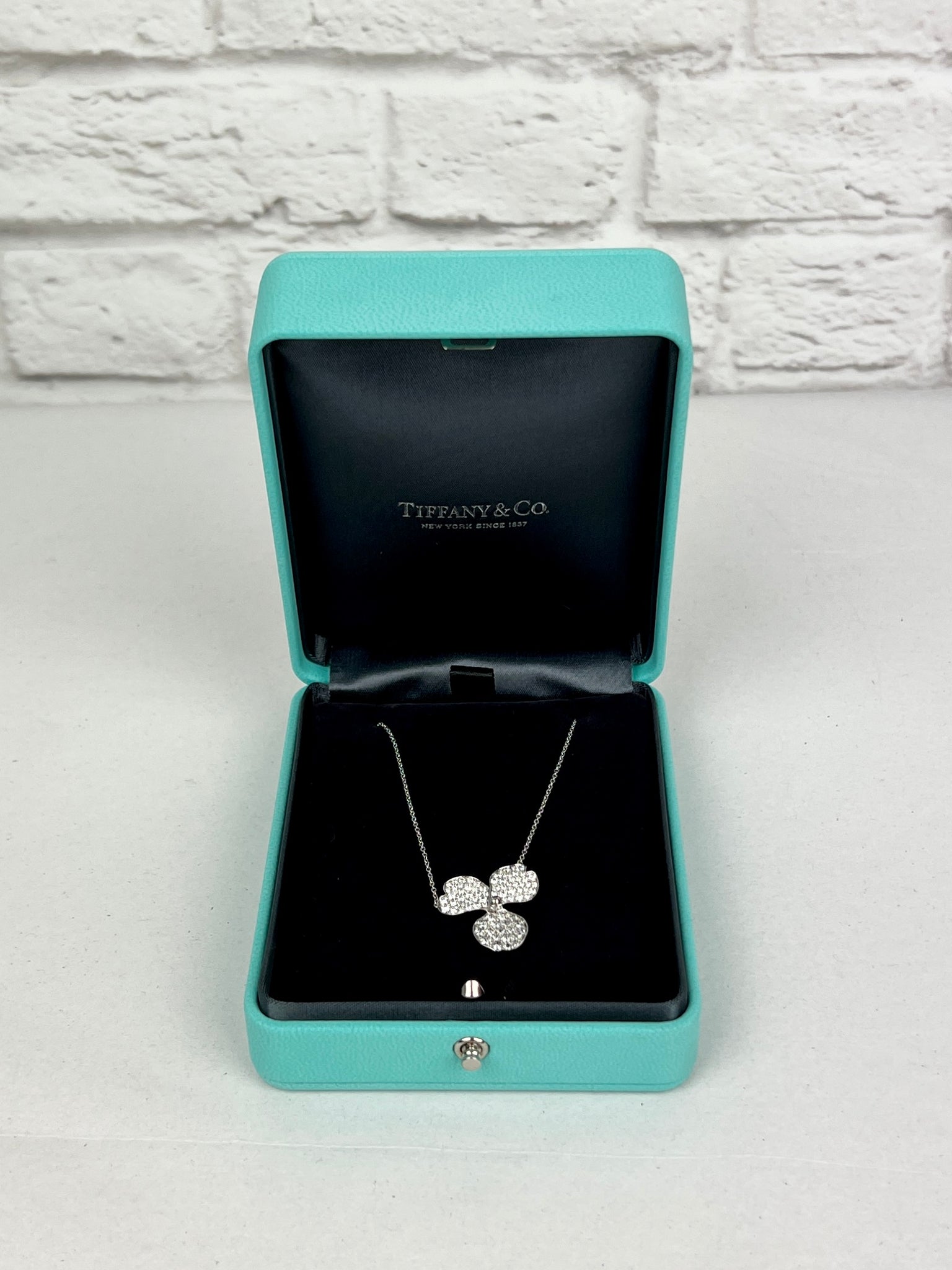 Tiffany & Co. Platinum Diamond Large Paper Flowers Pave Pendant Necklace, New in Box