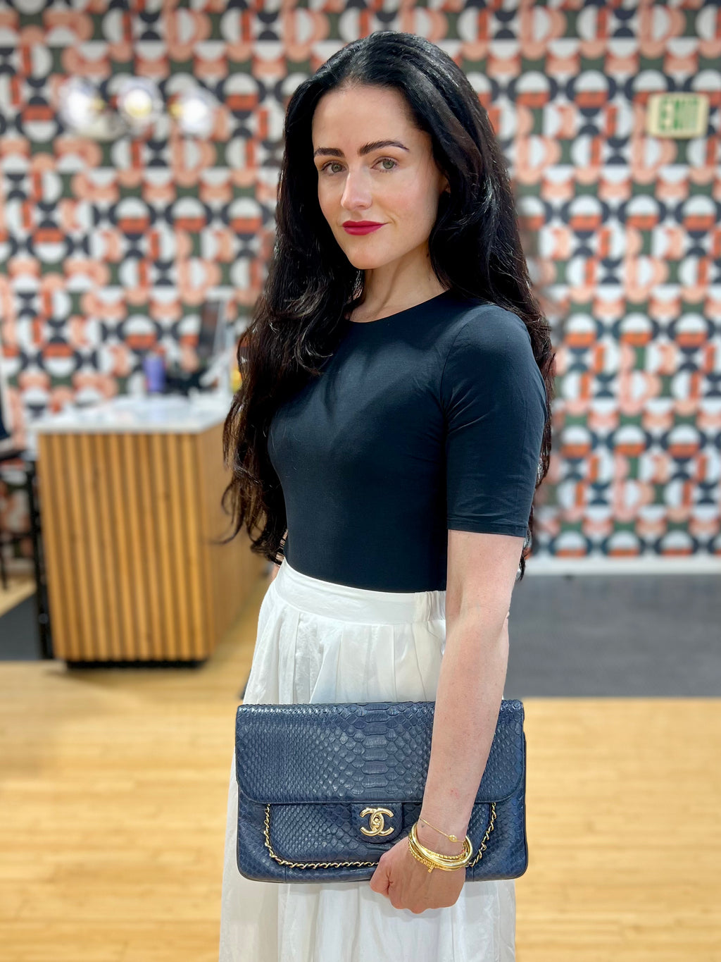 Chanel Navy Python Unchained Clutch