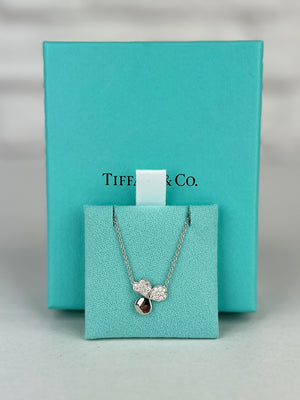 Tiffany  Platinum Small Diamond Paper Flowers Pendant Necklace, New In Box